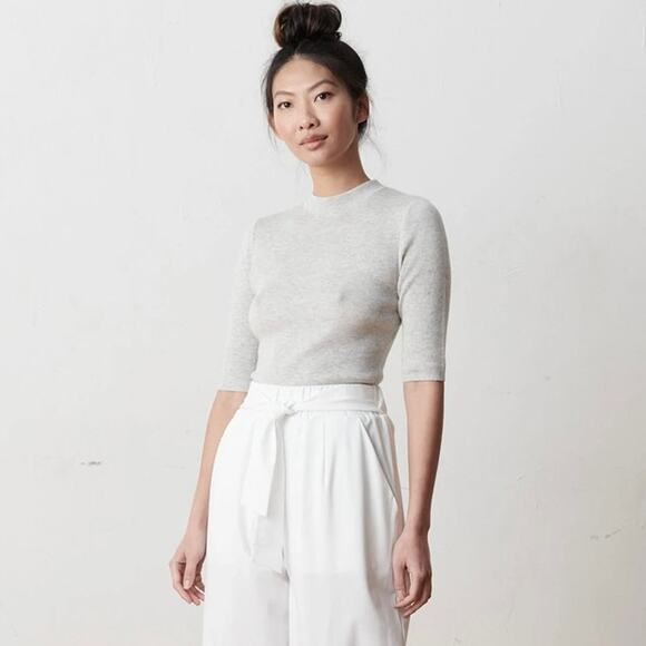 EUC ADAY Like A Glove Bodysuit High Neck Short Sleeve‎ Gray Merino Wool Size XS - Picture 6 of 16